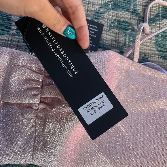 White Fox Boutique Stargazing Pants and All Mine Crop Top Set Baby Pink - Size L - Picture 6 of 16